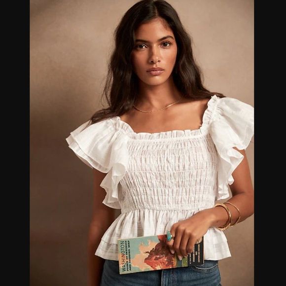Banana Republic Tops - NWT BR White Smocked Ruffle Top (New)